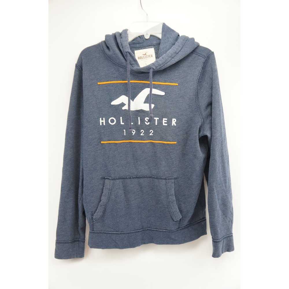 Hollister Mens Hoodie Pullover Size L Blue‎ Graphic Logo Pocket Kangaroo